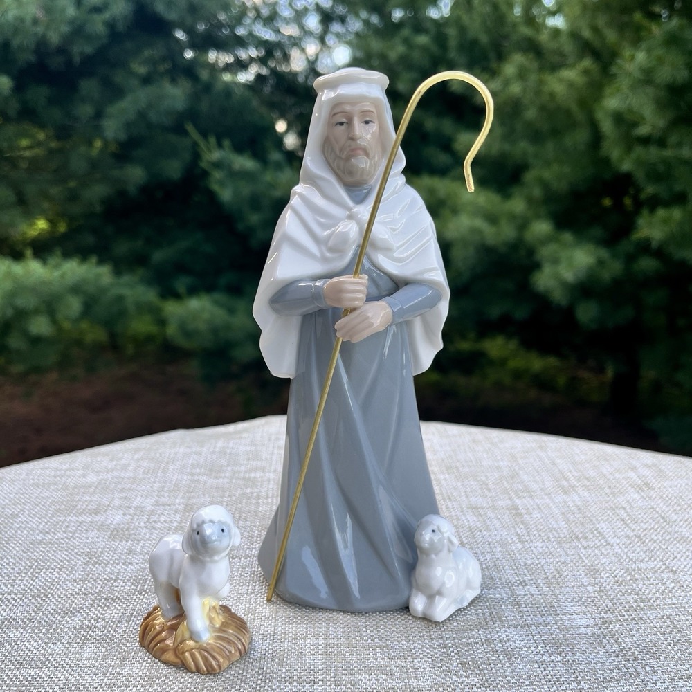 Vintage Hallmark Shepherd & Sheep Figurines 7"H Porcelain Nativity Original Box